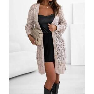 NEW LOVESOFT hollow-out openwork knit cardigan in khaki